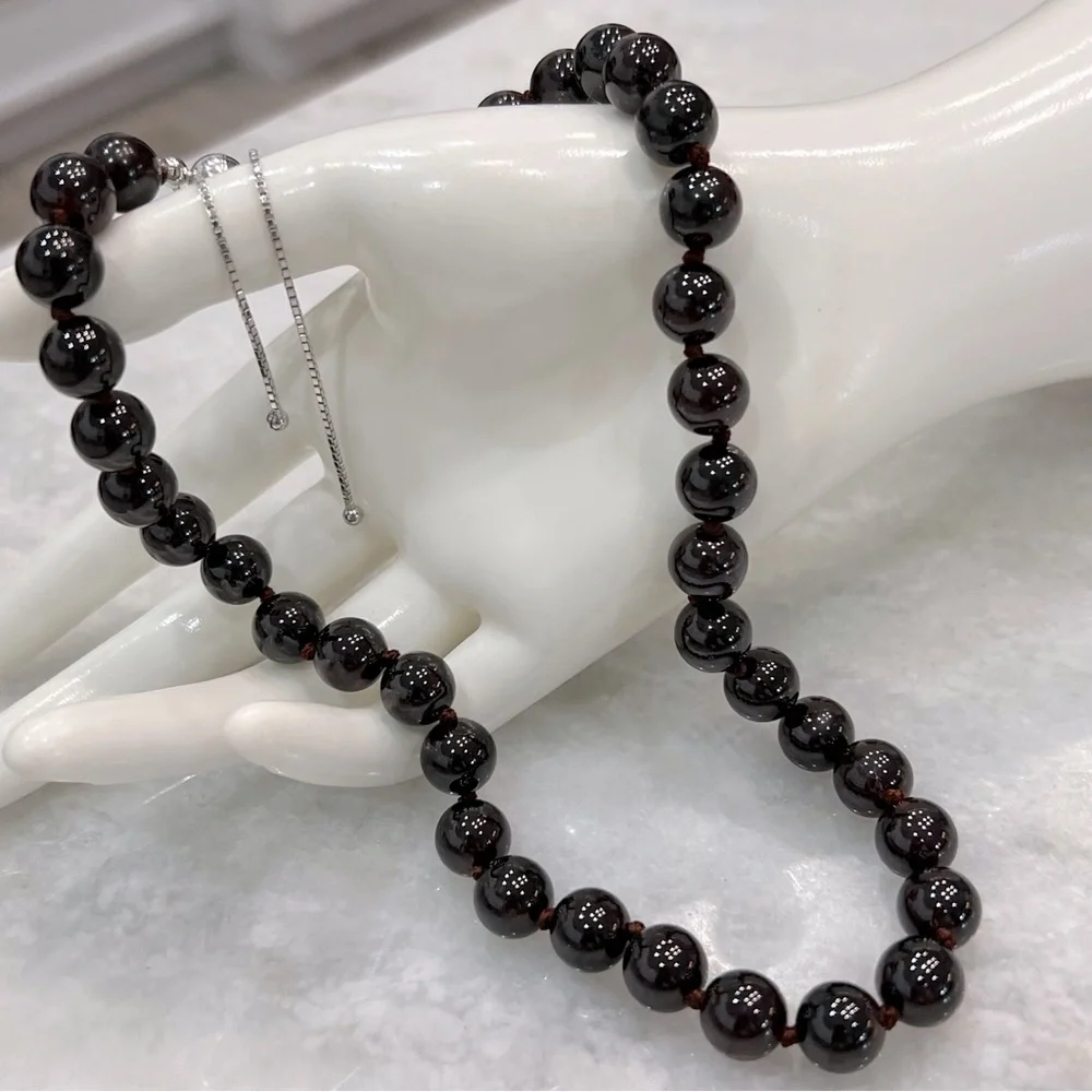 Indian Garnet Bead Sterling Silver BOLO Necklace